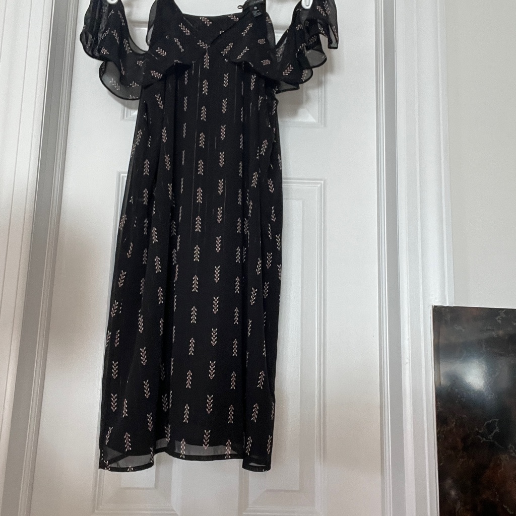 Aqua Black Midi Dress With White Pattern